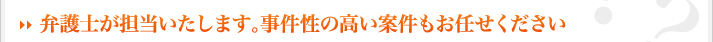 →弁護士が担当いたします。事件性の高い案件もお任せください